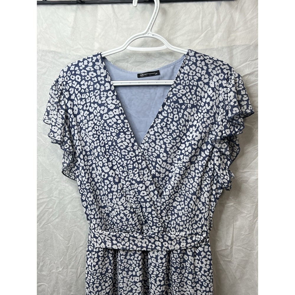 Prettygarden Blue White Leopard Print Wrap Maxi Dress V-Neck Belted Ruffle - Picture 2 of 7